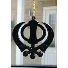 Large stunning acrylic black khanda punjabi sikh pendant car rear mirror hanging