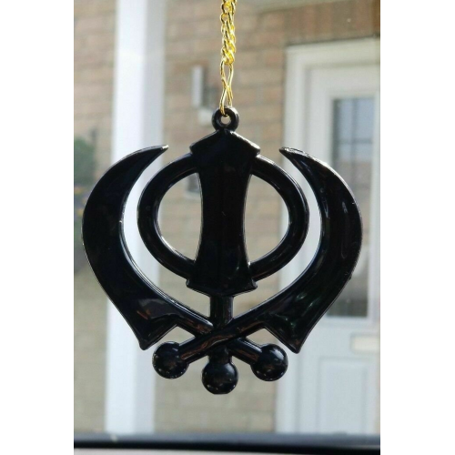 Large stunning acrylic black khanda punjabi sikh pendant car rear mirror hanging