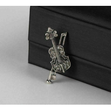 Stunning vintage look silver plated violin music celebrity brooch broach pin e2