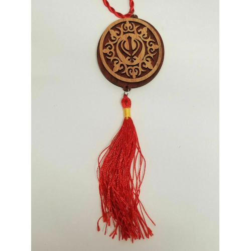 Punjabi sikh wooden khanda stunning pendant evil protection car hanger red qqb