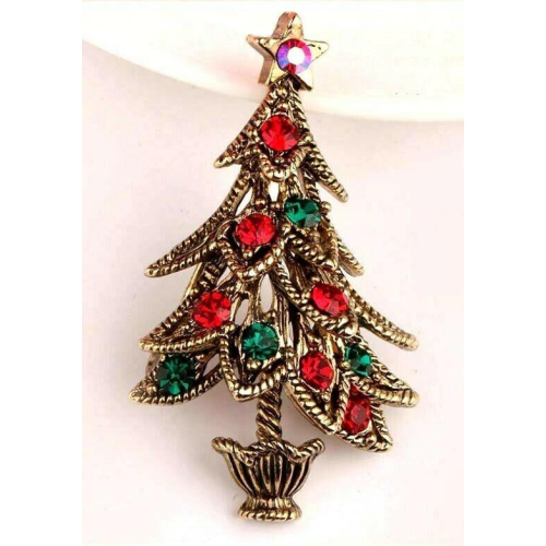 Vintage look stunning diamonte gold plated christmas tree brooch cake pin b48z