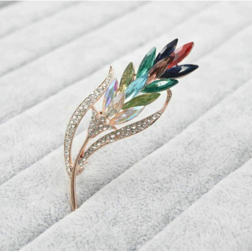 Stunning diamonte gold plated vintage look wheat twig christmas brooch pin c4