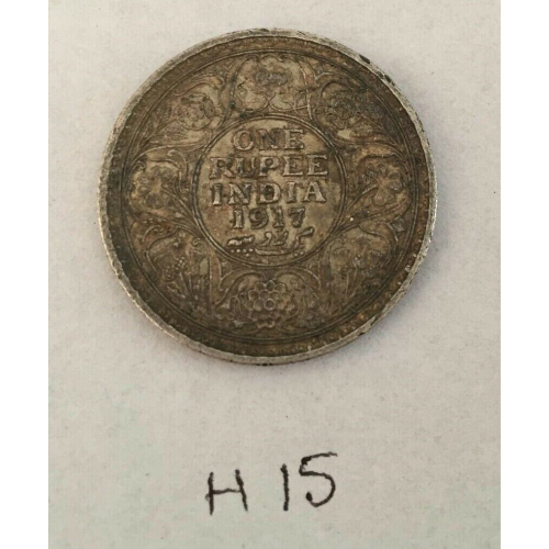 Antique fine silver one rupee british india 1917 king george coin h15uncleaned