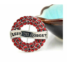 Vintage look silver plated enamel red poppywreath flower brooch pin wreath b48ol