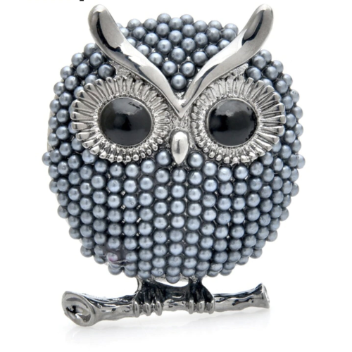 Celebrity grey owl brooch design vintage look queen broach silver plated pin ggg