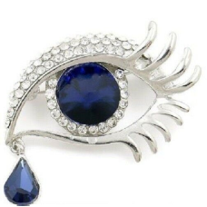 Stunning diamonte silver plated eye blue tear drop christmas brooch cake pin u11