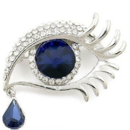 Stunning diamonte silver plated eye blue tear drop christmas brooch cake pin u11