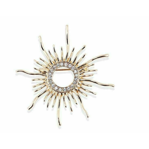 Stunning vintage look gold plated sun shaped brooch suit coat broach pin collar