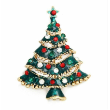 Stunning diamonte gold plated vintage look christmas tree brooch cake pin b4