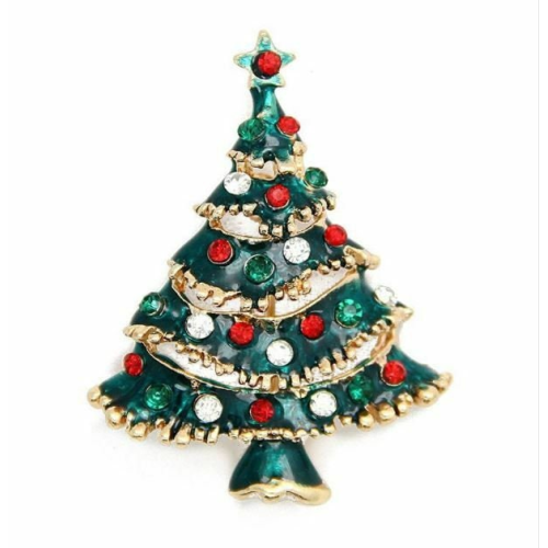 Stunning diamonte gold plated vintage look christmas tree brooch cake pin b4