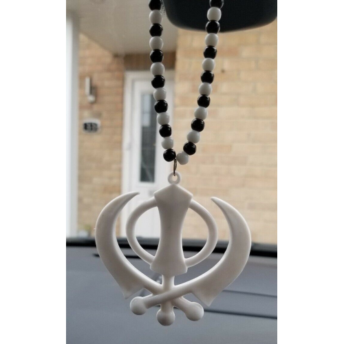 Acrylic white punjabi sikh kaur singh khanda stunning pendant car rear mirror rr