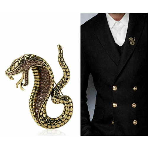 Stunning vintage look gold plated big cobra snake design brooch broach pin b48oc