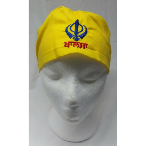 Sikh punjabi turban patka pathka singh khanda bandana head wrap yellow colour