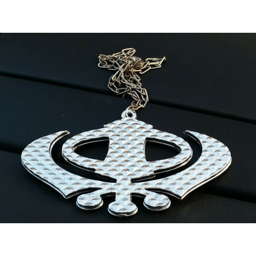 Wide silver khanda punjabi sikh plastic pendant car rear mirror hanging in chain