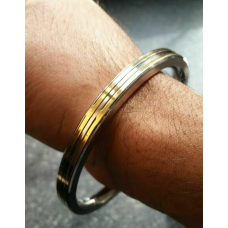 Stunning stainless steel two brass lines smooth plain gold affect sikh kara zz5