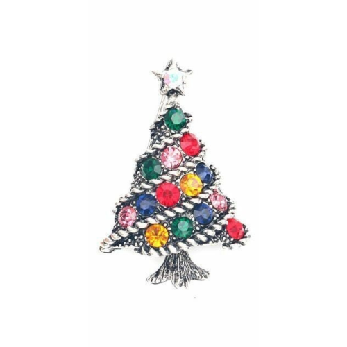 Stunning diamonte silver plated vintage look christmas tree brooch cake pin b1a