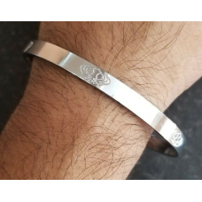 New silver plated laser engraved khandas sikh singh khalsa kara bangle kada d10