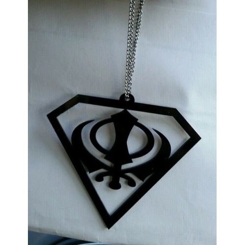 Black acrylic khanda punjabi sikh singh pendant car rear mirror hanging chain ss