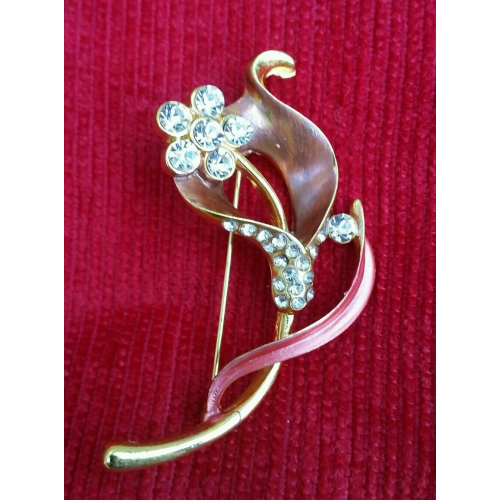 Stunning diamonte gold plated open lily flower brooch broach cake pin for suits
