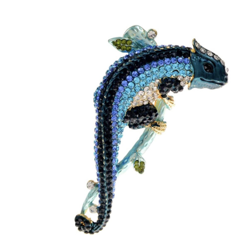 Lizard brooch vintage look stunning diamonte silver gold plated christmas pin j6