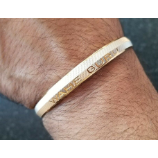 Two tone silver gold plated waheguru engraved sikh singh khalsa kara bangle t2