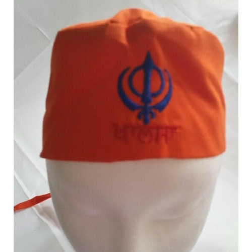 Sikh punjabi kesari orange kids baby patka pathka khanda bandana head wrap gear