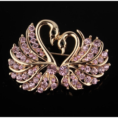 Swan couple broach celebrity lovers brooch vintage look gold plated love pin g76