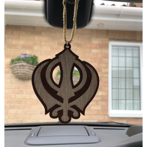 Wooden Ek Onkar car hanger punjabi sikh kaur stunning evil protection pendant C