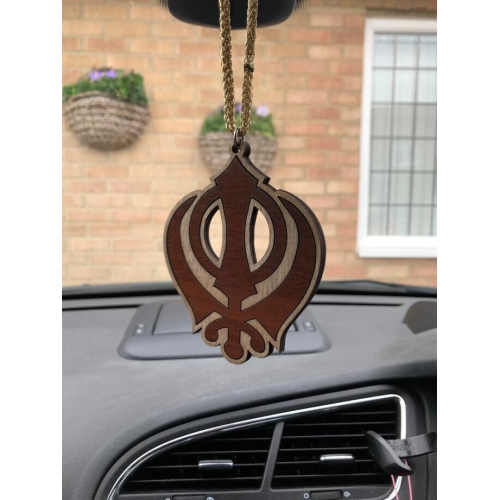 Wooden khanda car hanger punjabi sikh kaur stunning evil protection pendant cc11