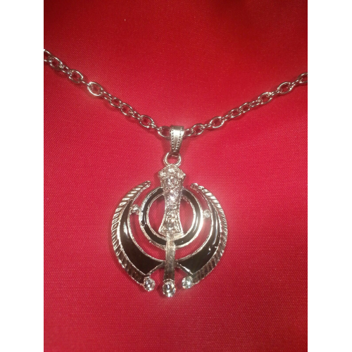 Protection amulet silver plated stunning diamonte sikh singh khanda red or black