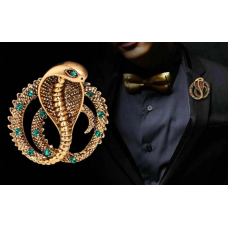 Stunning vintage look gold plated king cobra snake design brooch broach pin b48o