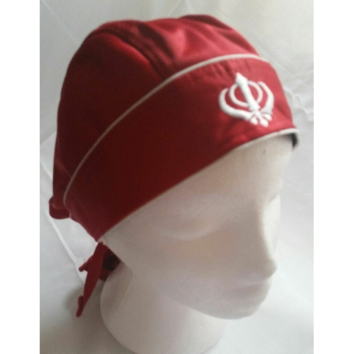 Sikh punjabi turban jean patka pathka khanda bandana head wrap red colour singh