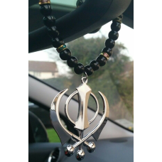 Silver plated punjabi large sikh khanda pendant car rear mirror hanging mala m1