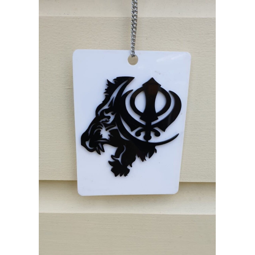 Roaring Lion Khanda Car Mirror HANGER Punjabi Sikh Kaur Acrylic Pendant GG4 New