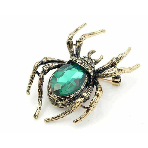 Vintage look gold plated green spider brooch suit coat broach collar pin b48oe