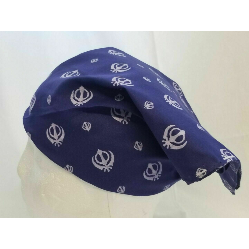 Sikh punjabi singh kaur blue khalsa khanda bandana head wrap gear rumal hankie n