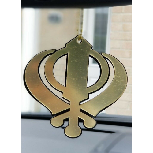 Gold mirror punjabi sikh extra large khanda stunning pendant car rear mirror