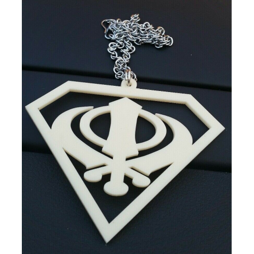 Cream acrylic khanda punjabi sikh singh kaur pendant car mirror hanging chain ss