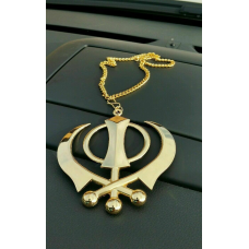 Gold Plated Punjabi Sikh XL Khanda No Stones Stunning Pendant Car Rear Mirror SS