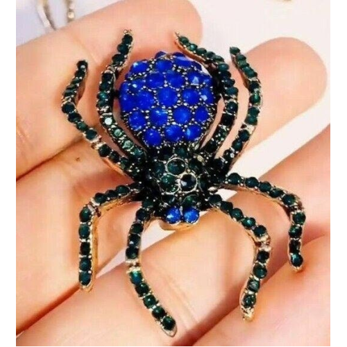 Vintage look gold plated blue spider brooch suit coat broach pin collar z24