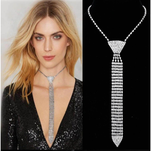 Neck tie necklace stunning silver plated celebrity design vintage look new ggg49