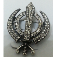 Stunning diamonte silver plated sikh khanda brooch cake pin x-mas singh gift