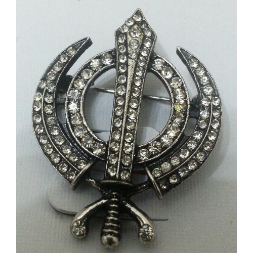 Stunning diamonte silver plated sikh khanda brooch cake pin x-mas singh gift