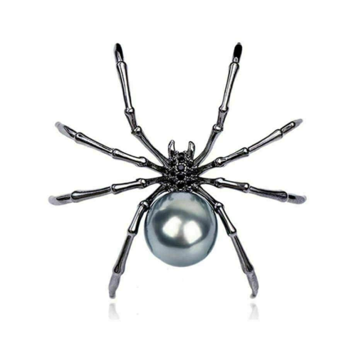 Vintage look silver plated black spider brooch suit coat broach pin collar mk2