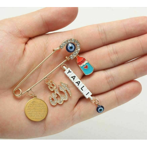 Stunning gold plated muslim evil eye protection allah yaali brooch broach pin z5