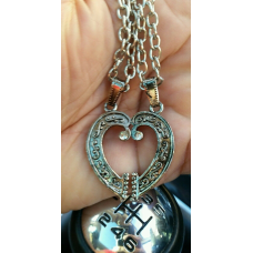 Silver plated two heart lovers talisman amulet pendant car rear mirror hanging