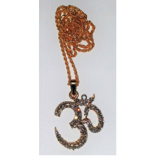Stunning rhinestones 24 ct gold plated hindu legend om pendant + 22 inch chain
