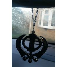 Large black acrylic khanda punjabi sikh pendant car rear mirror hanging chain