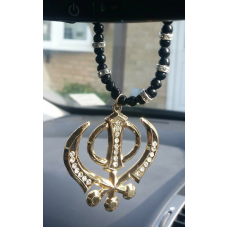 Gold Plated Punjabi Sikh Large Khanda Pendant Car Hanging with diamonte OS515