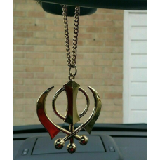 Gold plated punjabi sikh large khanda no stones stunning pendant car rear mirror